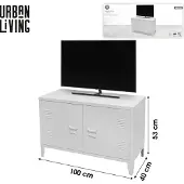 Urban Living "INDUSTRIEL WHITE" TV-meubel van metaal met 2 deuren 100x40xH53 cm