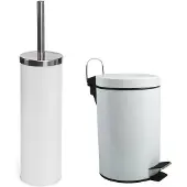 Spirella MSV Toiletborstel in houder/pedaalemmer set Napoli - metaal - wit - Badkameraccessoireset