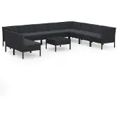vidaXL 11-delige Loungeset met kussens poly rattan zwart
