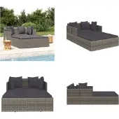 vidaXL Ligbed met kussens 182x118x63 cm poly rattan grijs