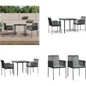 vidaXL 3-delige Tuinset met kussens poly rattan en staal zwart