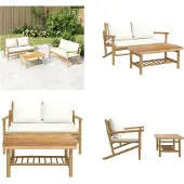 vidaXL 2-delige Loungeset met kussens bamboe crèmewit