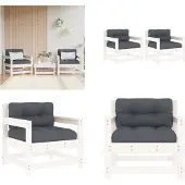 vidaXL Tuinstoelen met kussens 2 st massief grenenhout wit