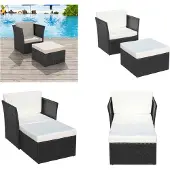 vidaXL Tuinstoel met voetenbank poly rattan zwart - Tuin Eetstoel - Tuin Eetstoelen - Tuinstoel - Tuinstoelen