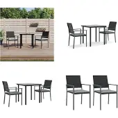 vidaXL 3-delige Tuinset met kussens poly rattan en staal