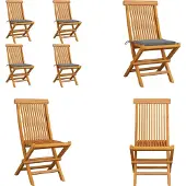 vidaXL Tuinstoelen met grijze kussens, 4 stuks, massief teakhout - Tuinstoelen