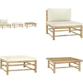 vidaXL 3-delige Loungeset met crèmewitte kussens bamboe