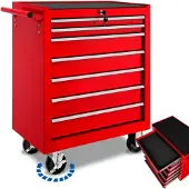TecTake - Gereedschapswagen met 7 lades - werkplaatswagen, rijdende werkplaats, lege gereedschapswagen, gereedschapskist, 7 laden, 69 x 33 x 79 cm, wielen met rem, incl. 2 sleutels - rood