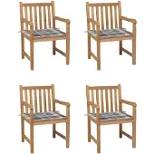 vidaXL Tuinstoelen 4 st met grijs geruite kussens massief teakhout