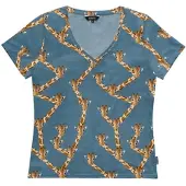 Snurk T-Shirt V-Neck Women Giraffe Blue-XS