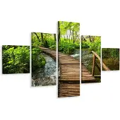 Karo-art Schilderij - Houten pad door het bos, 5luik, premium print