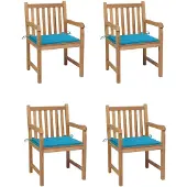 vidaXL Tuinstoelen 4 st met blauwe kussens massief teakhout