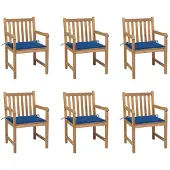 vidaXL Tuinstoelen 6 st met koningsblauwe kussens massief teakhout