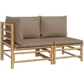 vidaXL 2-delige Loungeset met kussens bamboe taupe