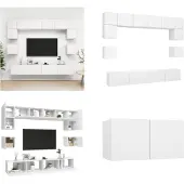 vidaXL 8-delige Tv-meubelset bewerkt hout wit
