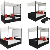 vidaXL Tuinbed met luifel 190x130 cm poly rattan zwart