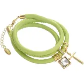 Behave - armband met lichtgroen pu leer en kruisje - zomertrend
