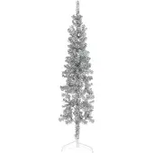 vidaXL Kunstkerstboom half met standaard smal 150 cm zilverkleurig