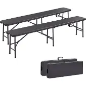 Arebos Tuinbank - Set van 2 stuks - Picknickbank - Inklapbaar - Tuinbanken - 183 x 28 x 43 cm - Antraciet