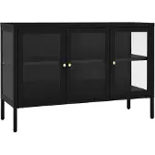 vidaXL Dressoir 105x35x70 cm staal en glas zwart