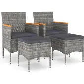 vidaXL 4-delige set tuinstoelen en voetenbankjes, polyrotan, grijs