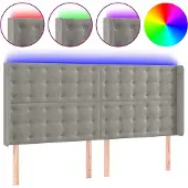 vidaXL Hoofdbord LED 203x16x118/128 cm fluweel lichtgrijs