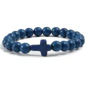 Memphis Kralen Armband met Natuursteen Kruis - Donkerblauw