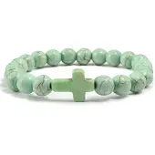 Memphis Kralen Armband met Natuursteen Kruis - Appelgroen
