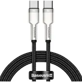 Baseus - Cafule - Metaal Datakabel USB Type C - USB Type C - 100 - W - (20 - V / 5 - A) - Stroomvoorziening - 1 - m - zwart - (CATJK-C01)
