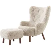 &tradition Petra VB3 High fauteuil incl. poef ATD1 Geoliede walnoot-Sheepskin Moonlight