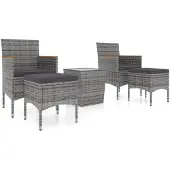 vidaXL 5-delige Bistroset poly rattan en gehard glas grijs