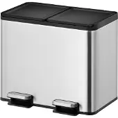 EKO - Essential splitted Recycler pedaalemmer 15+15 liter - Stainless steel - mat RVS - Prullenbak