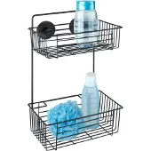 Wenko Vacuum-Loc Wandrek 2-laags Bari mat zwart 26x17x38cm - Doucherek - Douchemand - Bevestigen zonder boren