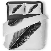 Eleganzzz Dekbedovertrek Micropercal Minimalistic Feather - white 200x200/220cm
