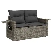 vidaXL Tuinbank 2-zits met kussens poly rattan grijs