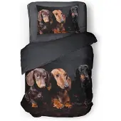 Eleganzzz Dekbedovertrek Micropercal Teckels - black 140x200/220cm