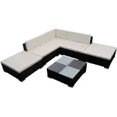 vidaXL 6-delige Loungeset met kussens poly rattan zwart