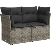 vidaXL Tuinbank 2-zits met kussens poly rattan grijs
