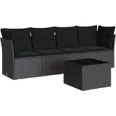 vidaXL 5-delige Loungeset met kussens poly rattan zwart