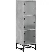 vidaXL Hoge kast met glazen deuren 35x37x120 cm betongrijs