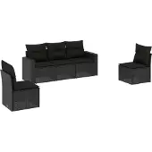 vidaXL 5-delige Loungeset met kussens poly rattan zwart