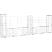 vidaXL Schanskorf U-vormig met 3 palen 260x20x100 cm ijzer
