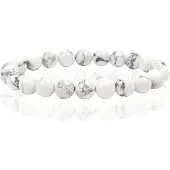 Memphis Natuursteen Armband met 8mm Kralen - White Howlite
