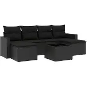 vidaXL 7-delige Loungeset met kussens poly rattan zwart