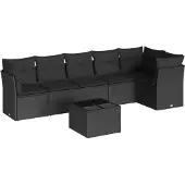 vidaXL 7-delige Loungeset met kussens poly rattan zwart
