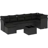 vidaXL 8-delige Loungeset met kussens poly rattan zwart