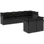 vidaXL 8-delige Loungeset met kussens poly rattan zwart