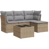 vidaXL 5-delige Loungeset met kussens poly rattan beige