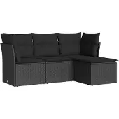 vidaXL 4-delige Loungeset met kussens poly rattan zwart