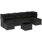 vidaXL 8-delige Loungeset met kussens poly rattan zwart